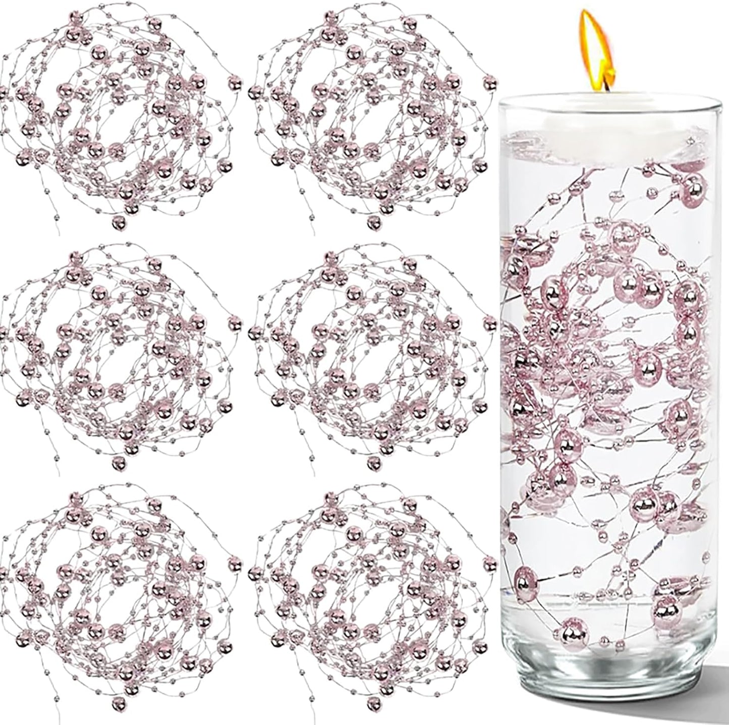 50 PCS Artificial Floating Beads for Centerpieces Vases, Rose Gold 8+3mm String Beads for Wedding Party Faux Pearl String for Decorating, Vase Filler