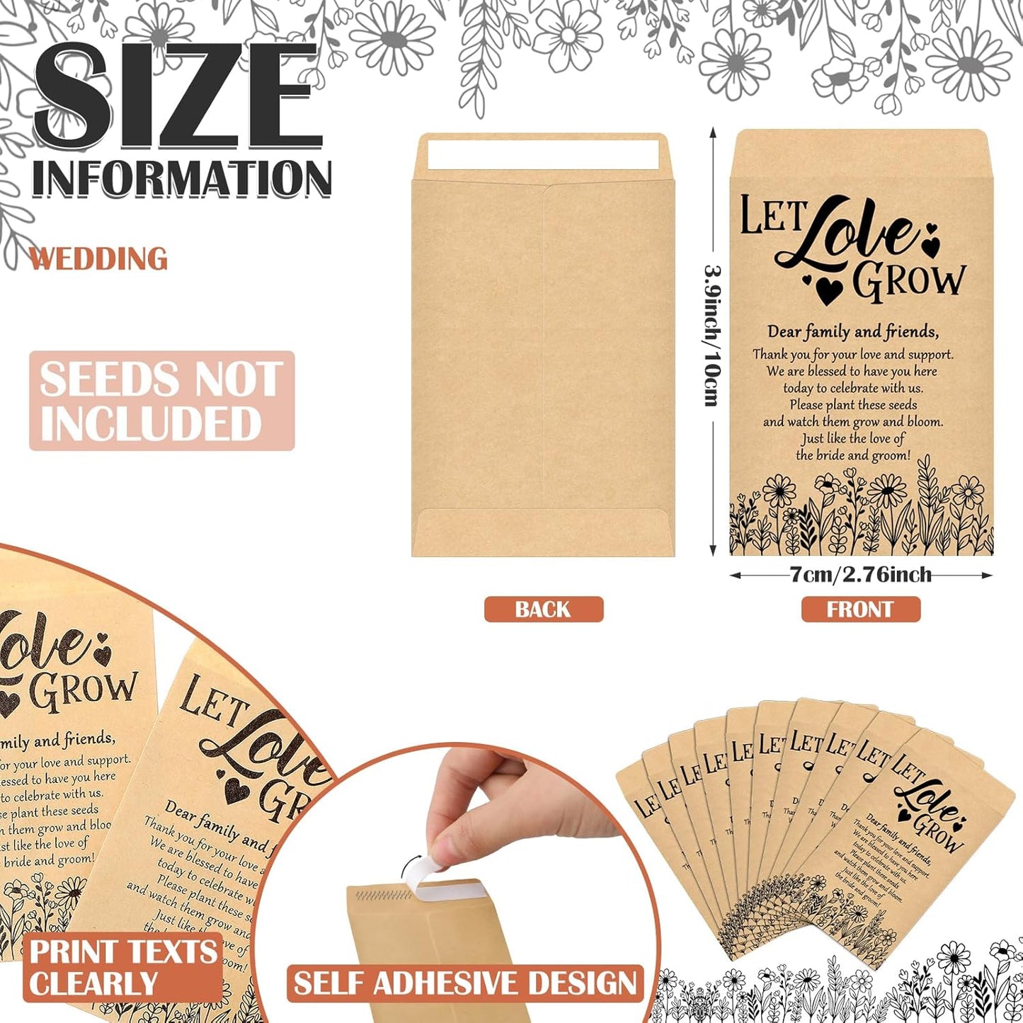 150 Sets Let Love Grow Wedding Favors for Guests Wedding Thank You Gifts Bulk Include Flower Seed Packets Tags and Hemp Ropes Craft Envelops for Bridal Shower Engagement Party Favors