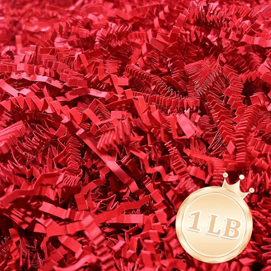 Zankubom 1 LB Red Crinkle Cut Paper Shred Filler Great for Gift Wrapping, Red Basket Fillers, Birthday, Halloween Thanksgiving Christmas Wedding Party Decor Filling Supplies