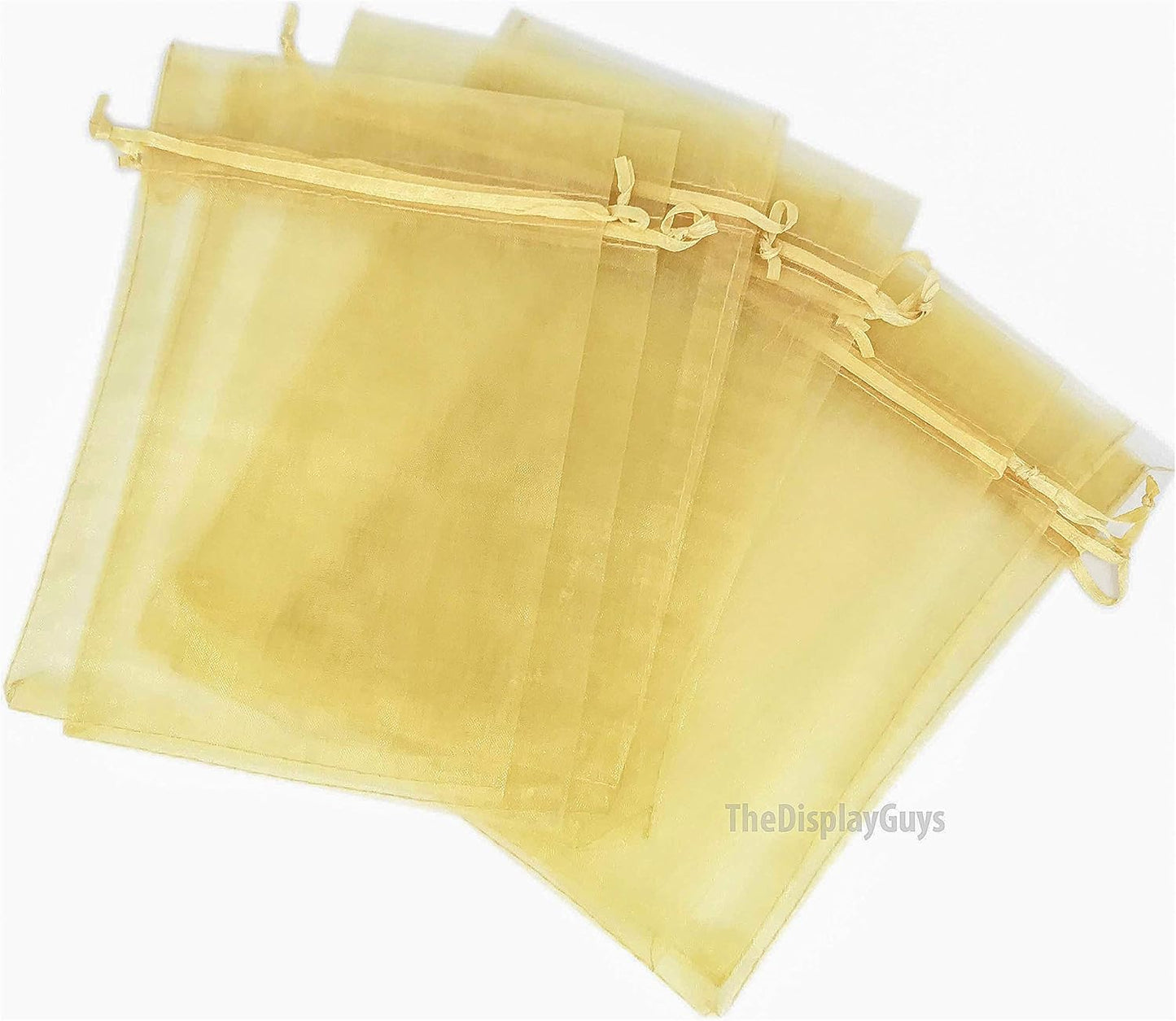 TheDisplayGuys 48-Pack 2" x 2-3/4" Gold Sheer Organza Gift Bags with Drawstring, Jewelry Candy Treat Wedding Party Favors Mesh Pouch