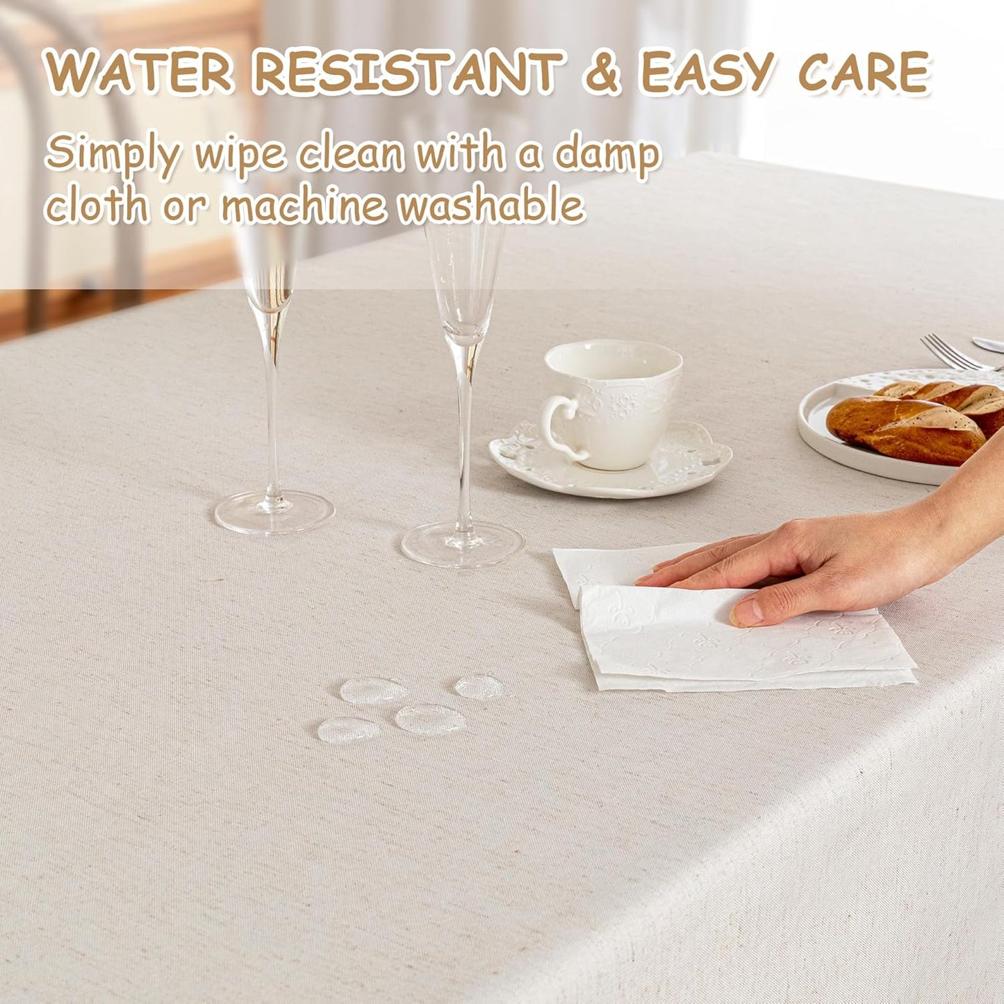MYSKY HOME Table Cloth 60x102 in Rectangle Table, Cotton Tassel Linen Look Waterproof Tablecloths Farmhouse Tablecloth, Wrinkle Free Table Cover with Black Tassels for Kitchen Dining, Party
