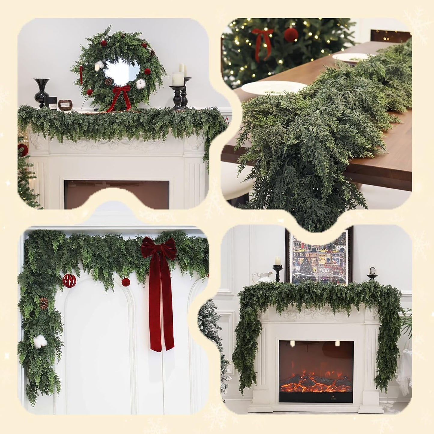 Christmas Cedar Garland Artificial Real Touch Thickness Realistic Greenery Pine Garland for Mantle Fireplace Outdoor Indoor Christmas Decorations 5FT
