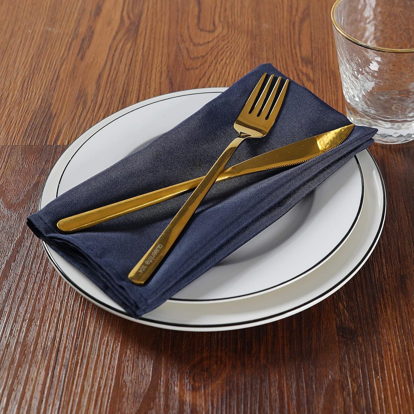Cloth Napkins 17x17 inch Washable Polyester Dinner Napkins Soft Table Napkins for Wedding Party Dining Banquet(Navy,12PCS)