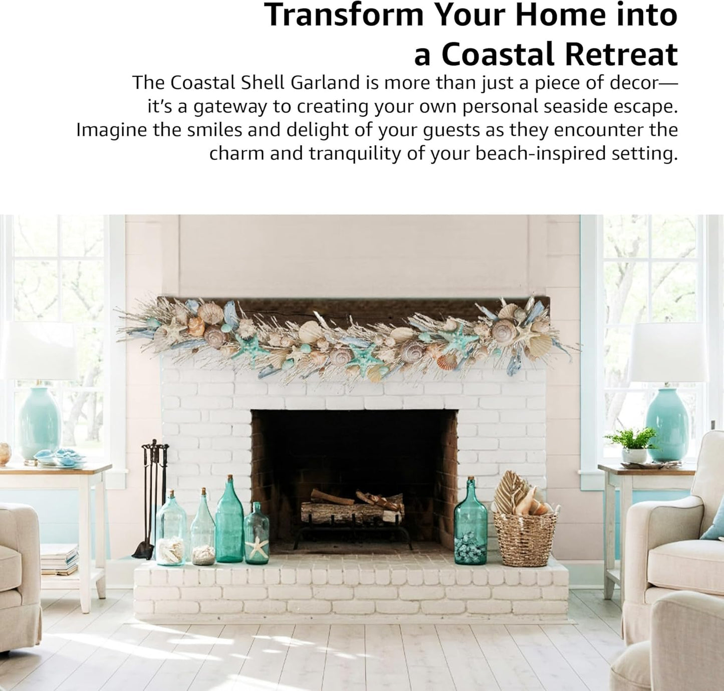 HOLIDAY TREE Handcrafted 48'' Shell Coastal Summer Garland for Home, Staircase, Wall, Hallway and More