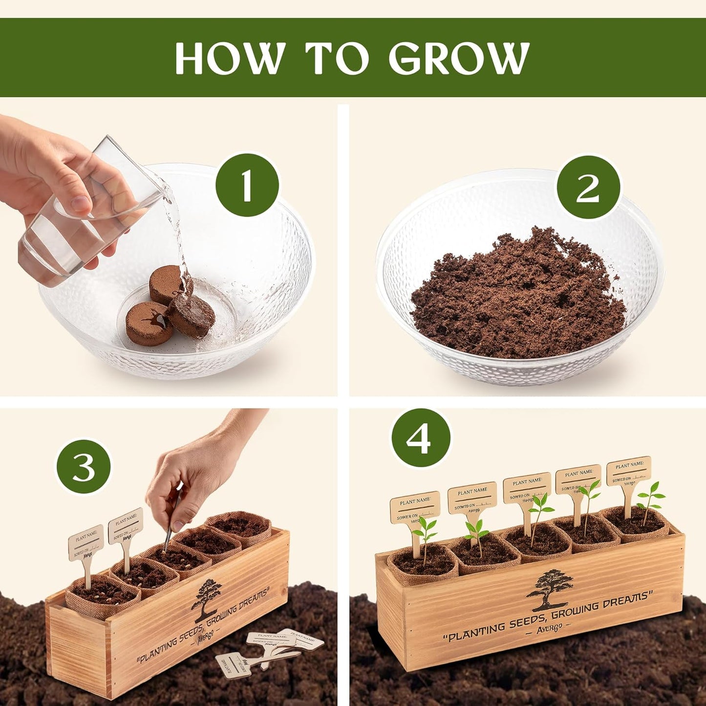 AVERGO Bonsai Tree Kit for Beginners – 5X Unique Japanese Bonzai Trees | Complete Indoor Starter Kit for Growing Plants with Bonsai Seeds, Tools & Planters – Gardening Gifts for Women & Men
