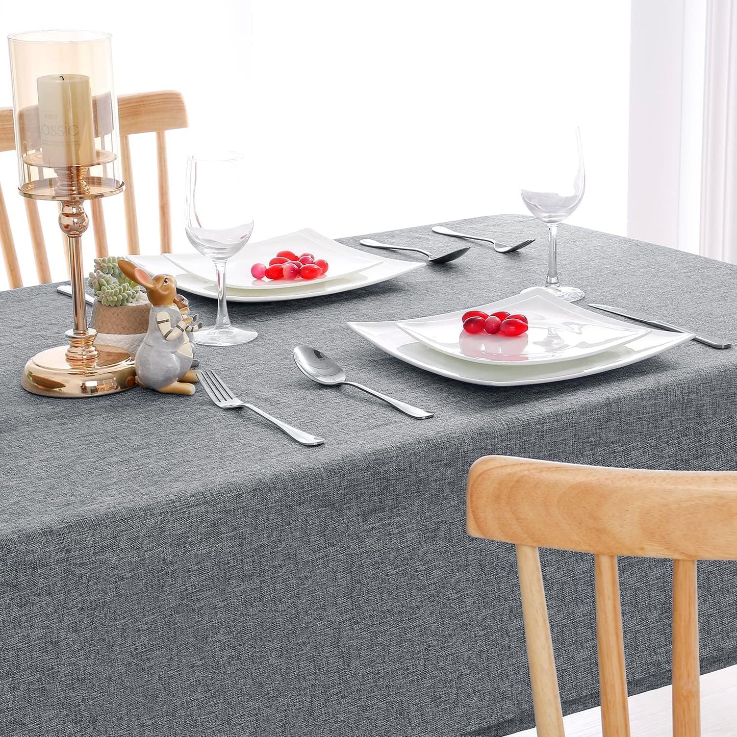 Hiasan Faux Linen Rectangle Tablecloth - Wrinkle and Stain Resistant Washable Table Cloth for Kitchen Dining Room Holiday Table Cover for Party Dinner, Grey, 54 x 120 Inch