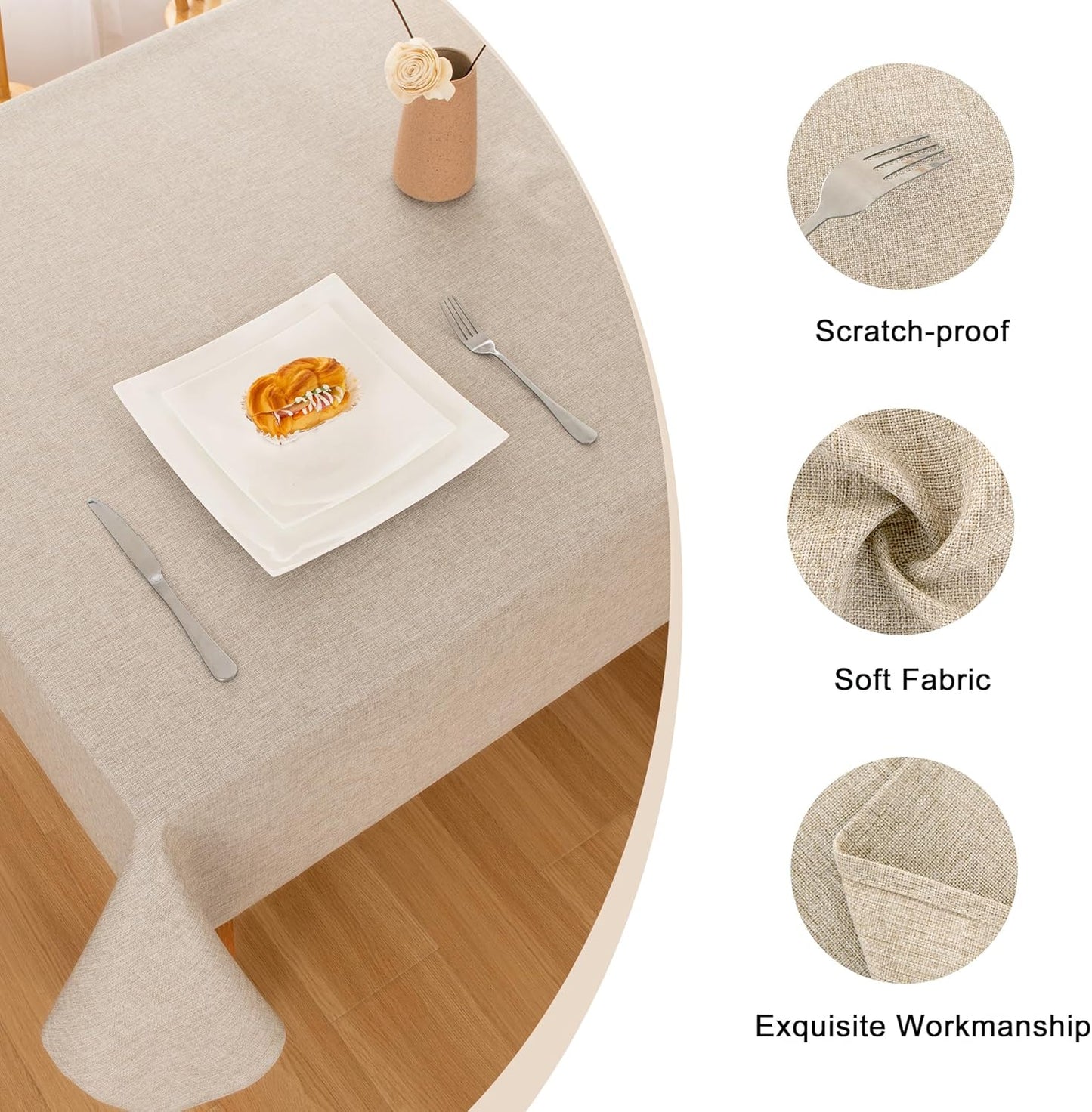 Hiasan 2 Pack Faux Linen Rectangle Tablecloth - Wrinkle and Stain Resistant Washable Table Cloth for Kitchen Dining Room Holiday Table Cover for Party Dinner, Beige, 90 x 156 Inch