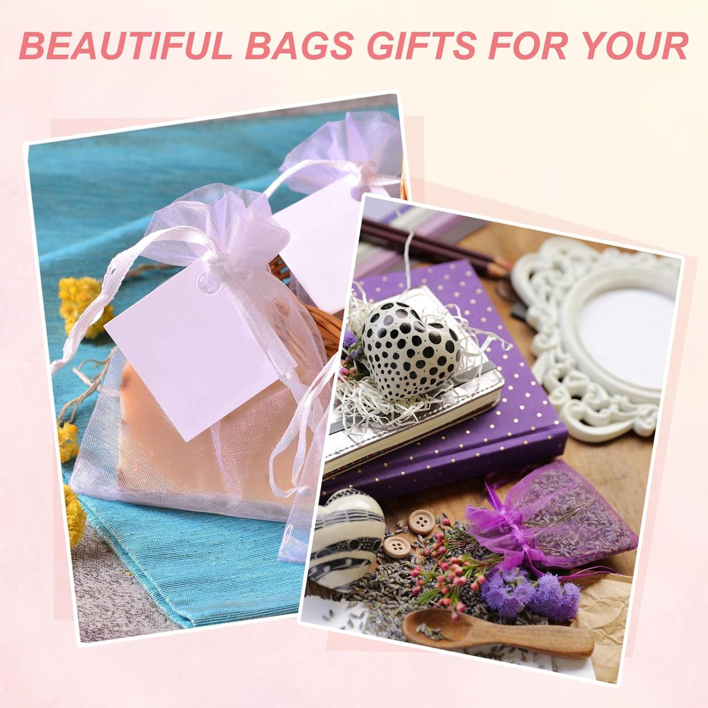uxcell 50 Pcs Organza Gift Bags, 2.7x3.5 Inch Drawstring Pouches Jewelry Gift Bags, Small Wedding Favor Pouches for Christmas Birthday Wedding Goodie Candy Candle, Beige