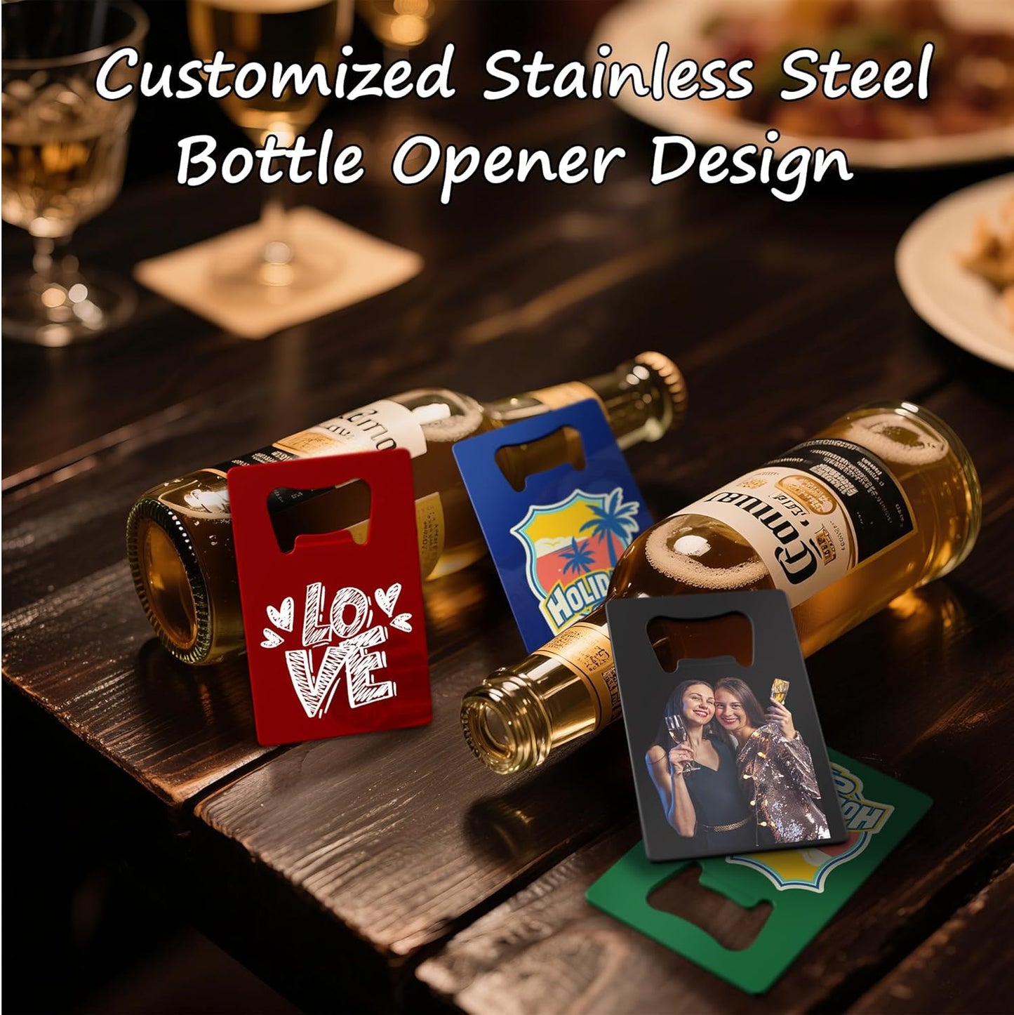 Personalized Credit Card Bottle Opener, Custom Stainless Steel Beer Bottle Opener, Upload Your Name/LOGO/Text, for Wedding Favors, Brewery, Bar, Anniversaries, Party (Red)
