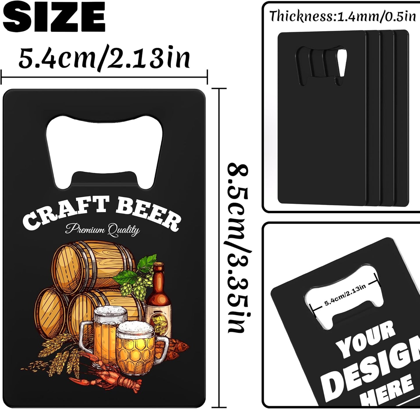 4-100 Pcs Custom Bottle Opener, Personalized Stainless Steel Credit Card Bottle Opener, Full Color Print Custom Beer Can Opener Bulk for Bar, Wedding Favors, Party, Promotion, Groomsmen Gift (Black)