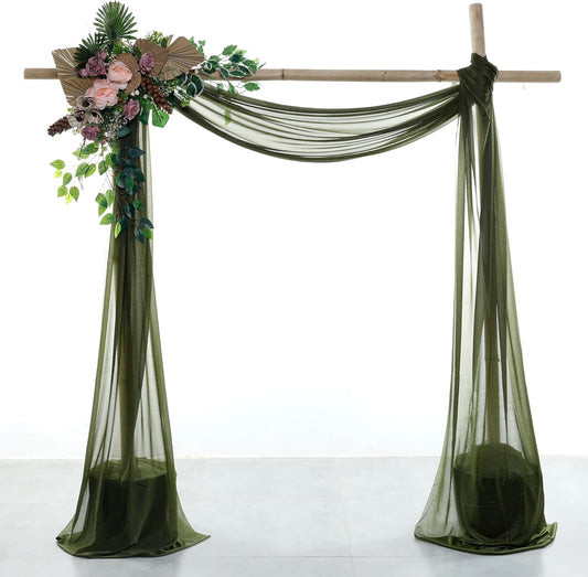 VDS Pack of 2 Panel (30 Inch X 30 Feet) Wedding Arch Draping Fabric Sheer Chiffon Fabric Drapery for Wedding Ceremony Reception Swag Backdrop Canopy Chuppah ARBO Altars Decoration (Olive)
