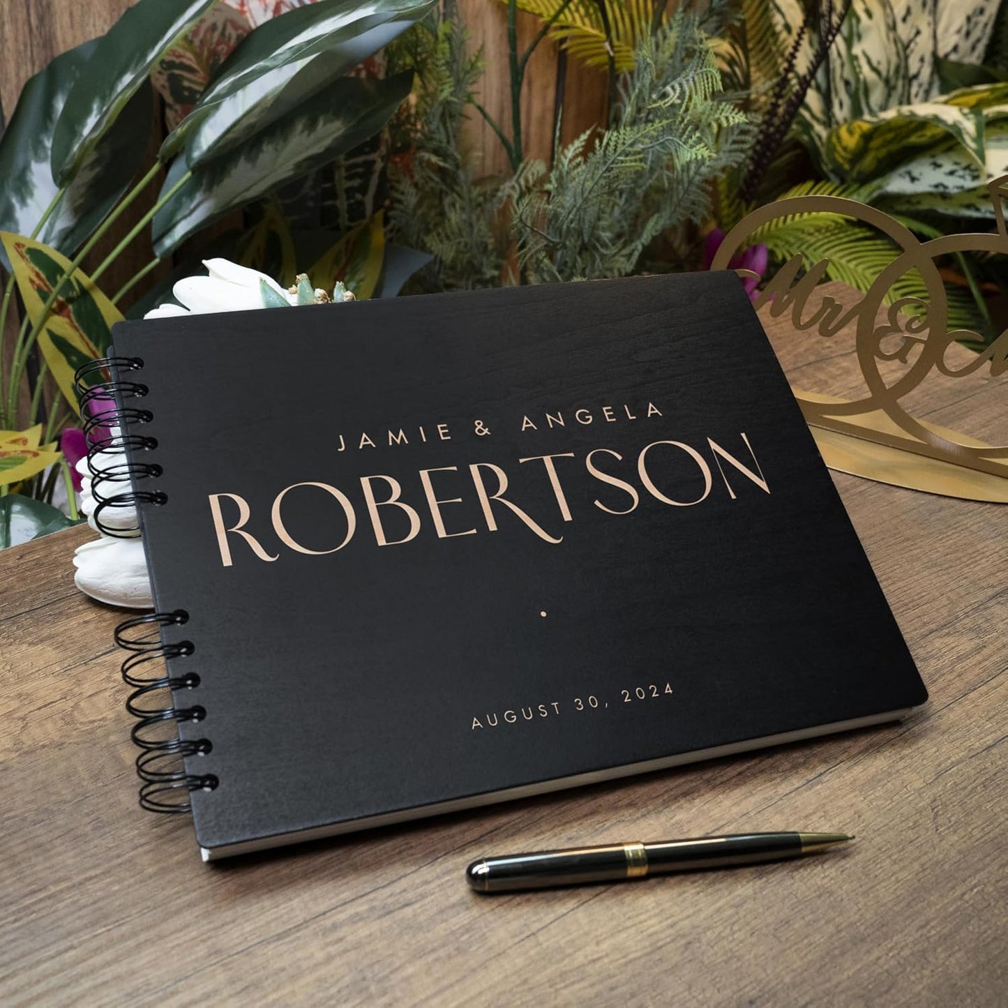 Personalized Wood Wedding Guest Book - 5 Colors/Finishings, 2 Sizes, 12 Designs - Wood Wedding Decorations, Guest Book Signs for Wedding Reception (DESIGN 10)
