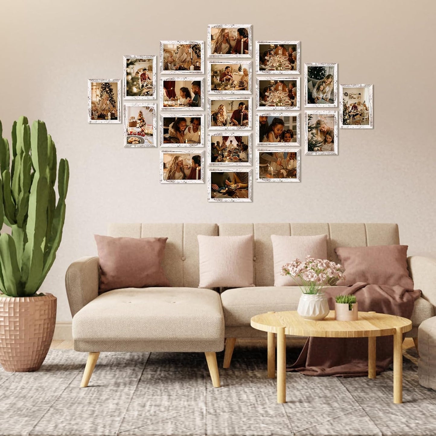 PETAFLOP Wooden Bulk 5x7 Picture Frame Set of 18, White Distressed Photo Frames Fits 5 by 7 for Wall or Tabletop Display