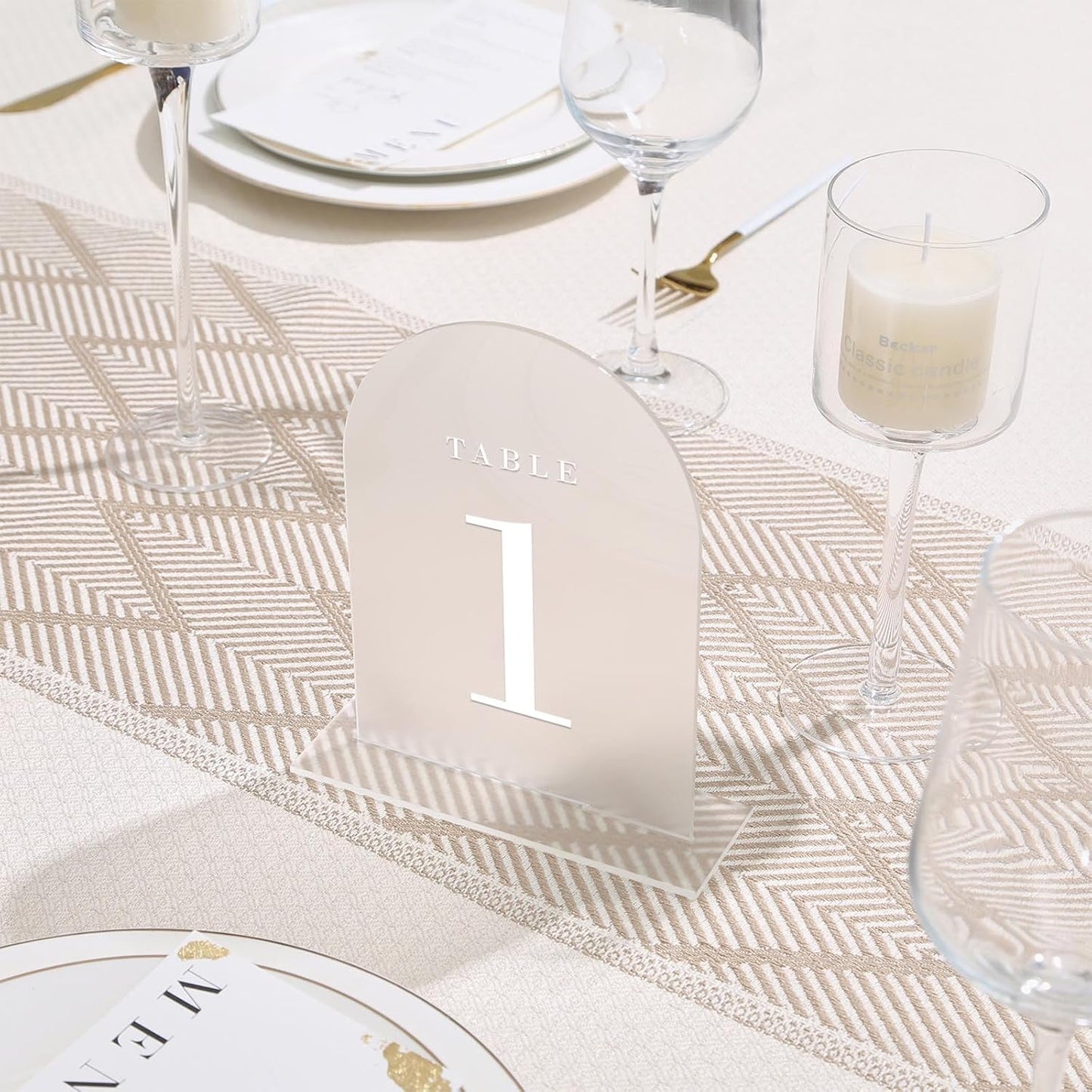 UNIQOOO Frosted Arch Wedding Table Numbers with Stands 1-15, 5x7" Acrylic Display Signs and Holders, Pack of 15, Perfect for Centerpiece, Reception, Decoration, Party, Anniversary, Event