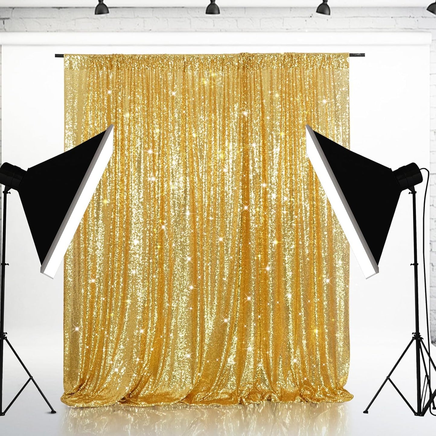 Eternal Beauty Gold Sequin Backdrop, 7x7 Ft Glitter Background Curtains for Shimmer Photography Party Wedding Birthday Back Drop Decor