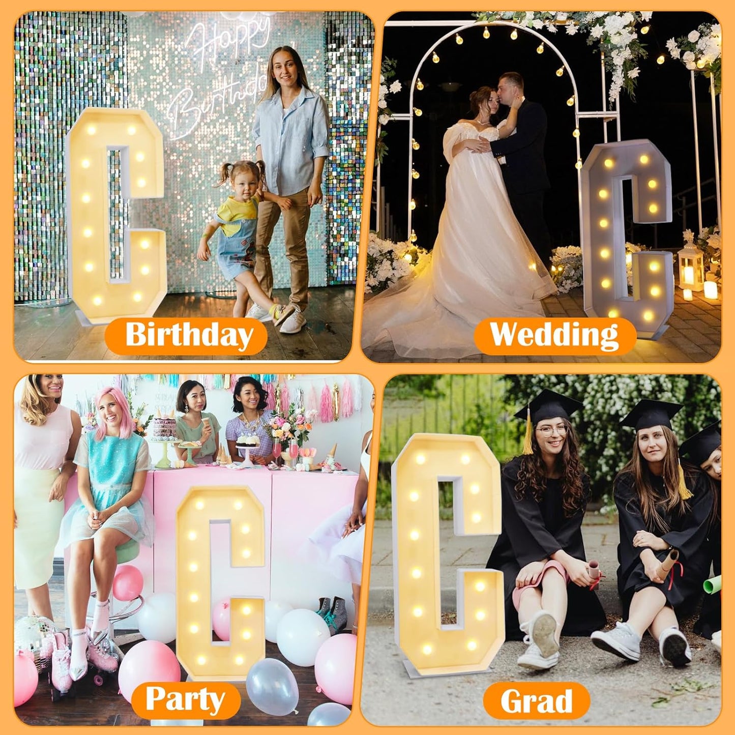 4ft Marquee for Letters C, Large Light up Letters, Multifunctional Large Marquee for Letters 4 Feet Tall for Party Decorations, Letter Balloons, Wedding Decor, Proposal Decorations (Letters C)