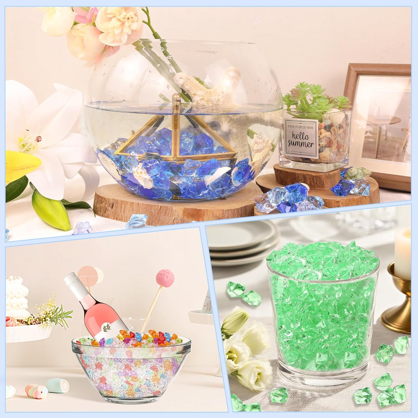 LAIDANLA 500PCS Yellow Acrylic Gems Vase Fillers Yellow Fake Ice Cubes Plastic Diamonds Fake Crushed Rocks for Centerpiece DIY Party Table Scatter Prop Wedding Decoration Accessories