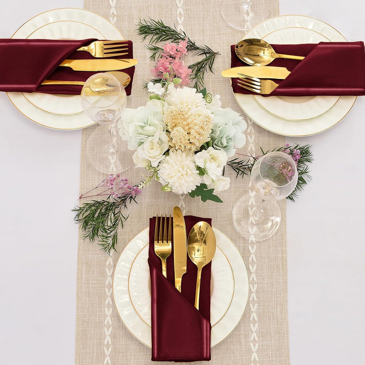 12 Pieces Burgundy Satin Napkins, 17" x 17" Square Table Napkins, Silky Soft Smooth Washable Napkins for Restaurant, Weddings, Dinner, Party Decoration