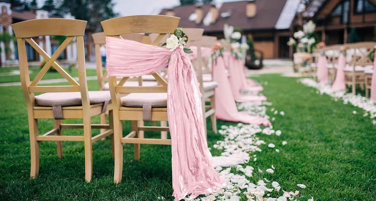 50 PCS Cheesecloth Chair Sashes, Bows Designed ChairSashes, 15.7x70 inch Chair Sashes for Aisle Decorations Universal Chairs Cover Decoration for Wedding Reception Party Banquet (Light Pink)