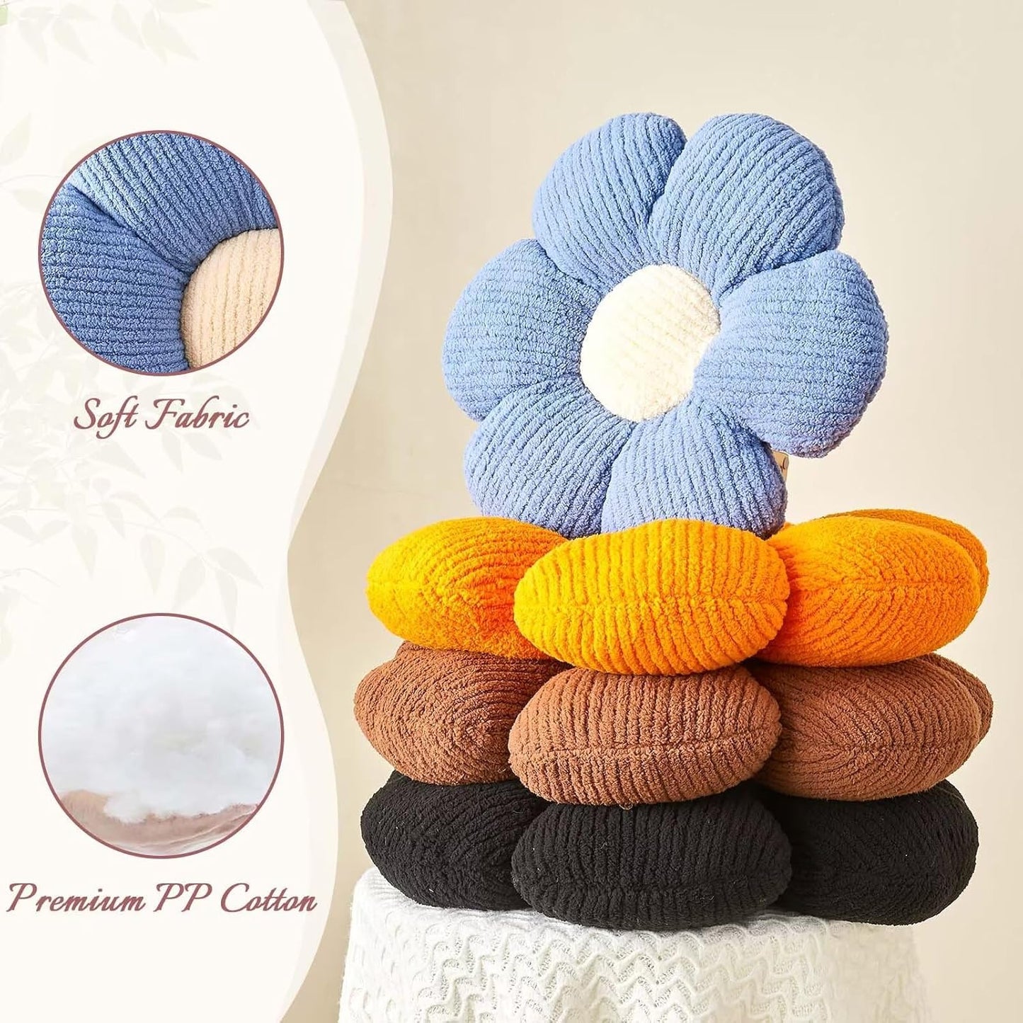 Flower Throw Pillow, Soft Black 19.6" Shaped Floor Pillow for Home Decor, Cute Aesthetic Plush Decorative Pillows for Bed, Sofa, Couch