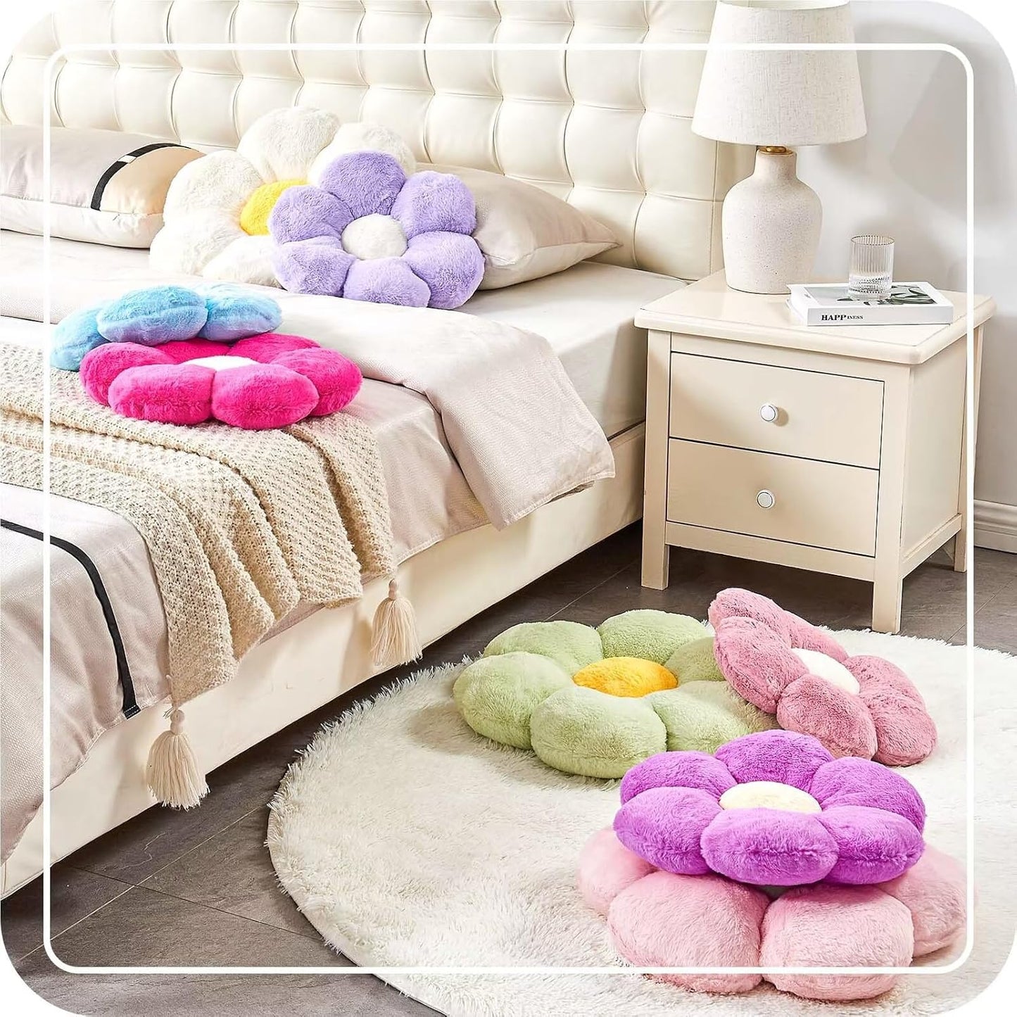 Blue Flower Pillow, 17.7" Flower Shaped Plush Decorative Throw Pillow for Bed