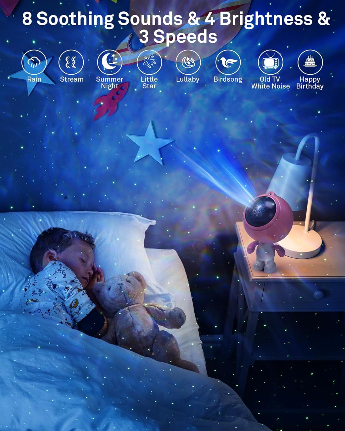 AIRIVO Galaxy Projector, Astronaut Star Projector for Bedroom,Nebula Projector Night Light with Bluetooth Speaker & Remote,Room Decor Gifts for Girls,Women,Pink Lovers,Christmas
