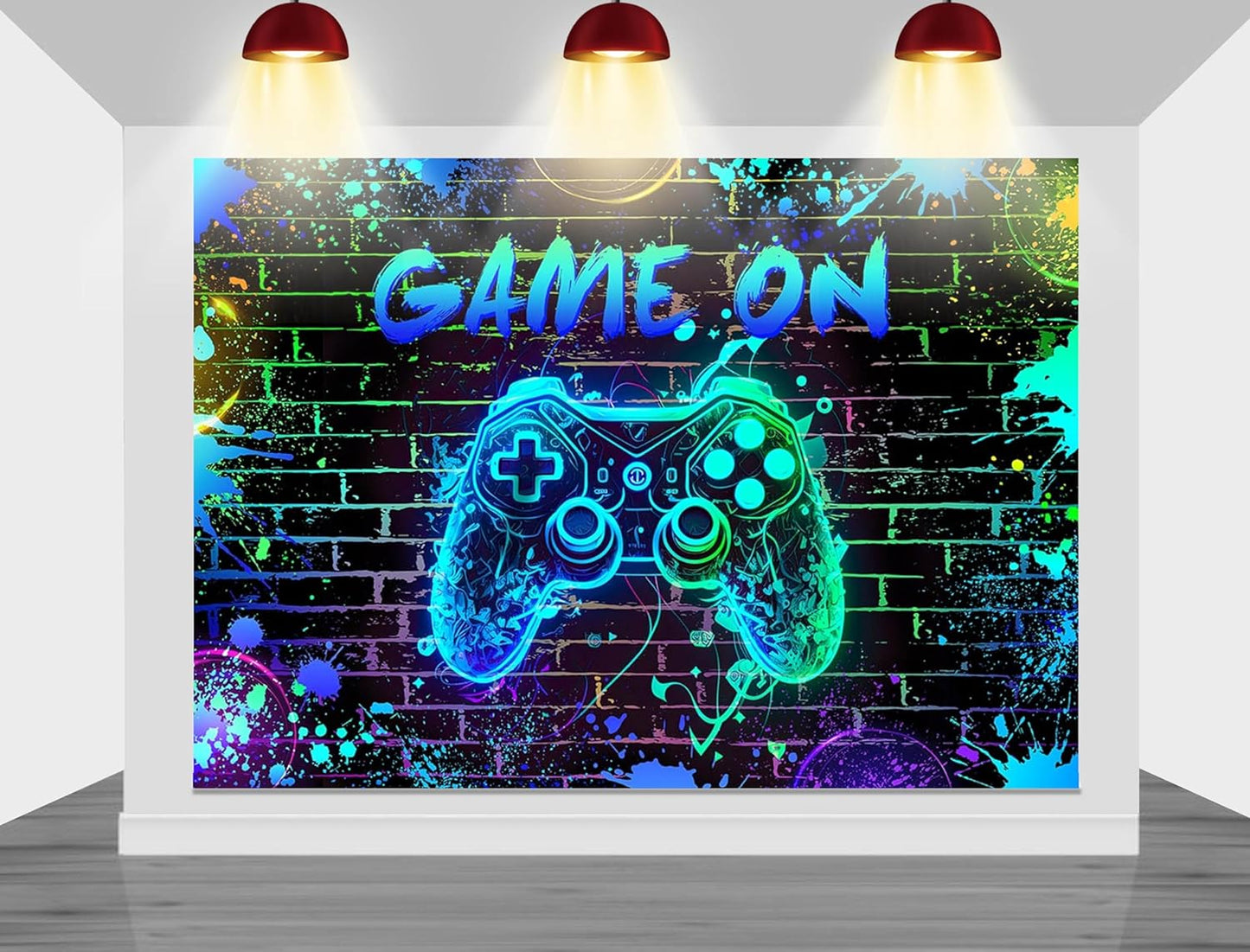 Mocsicka Game On Backdrop Video Game for Boys Level Up Birthday Party Decoration Game Night Arcade Neon Glow Gamer Banner Photography Background (Blue, 7x5ft(82"x60"))