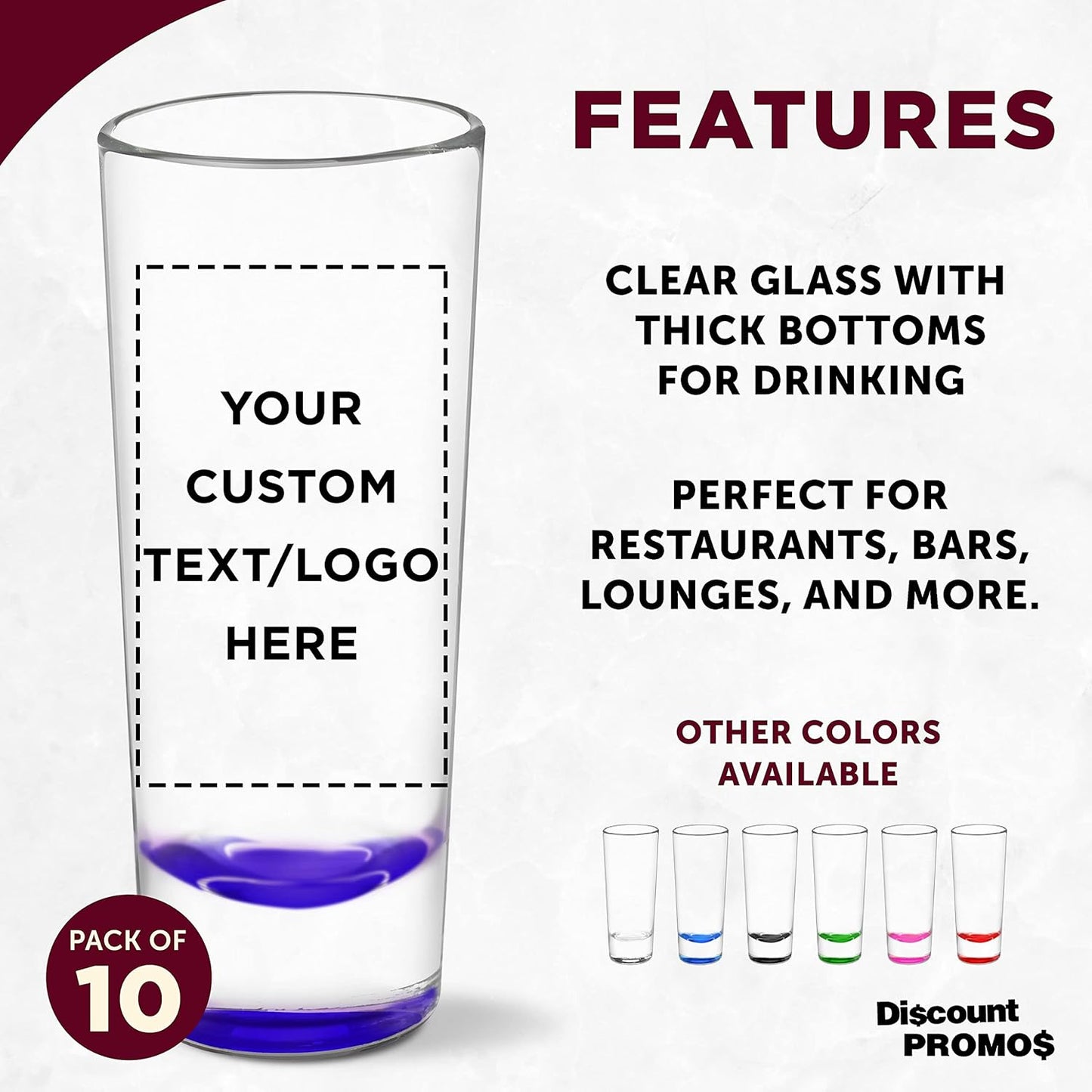 Custom Cordial Shooter Shot Glasses 2 oz. Set of 10, Personalized Bulk Pack - Great for Birthdays, Parties, Indoor & Outdoor Events - Purple