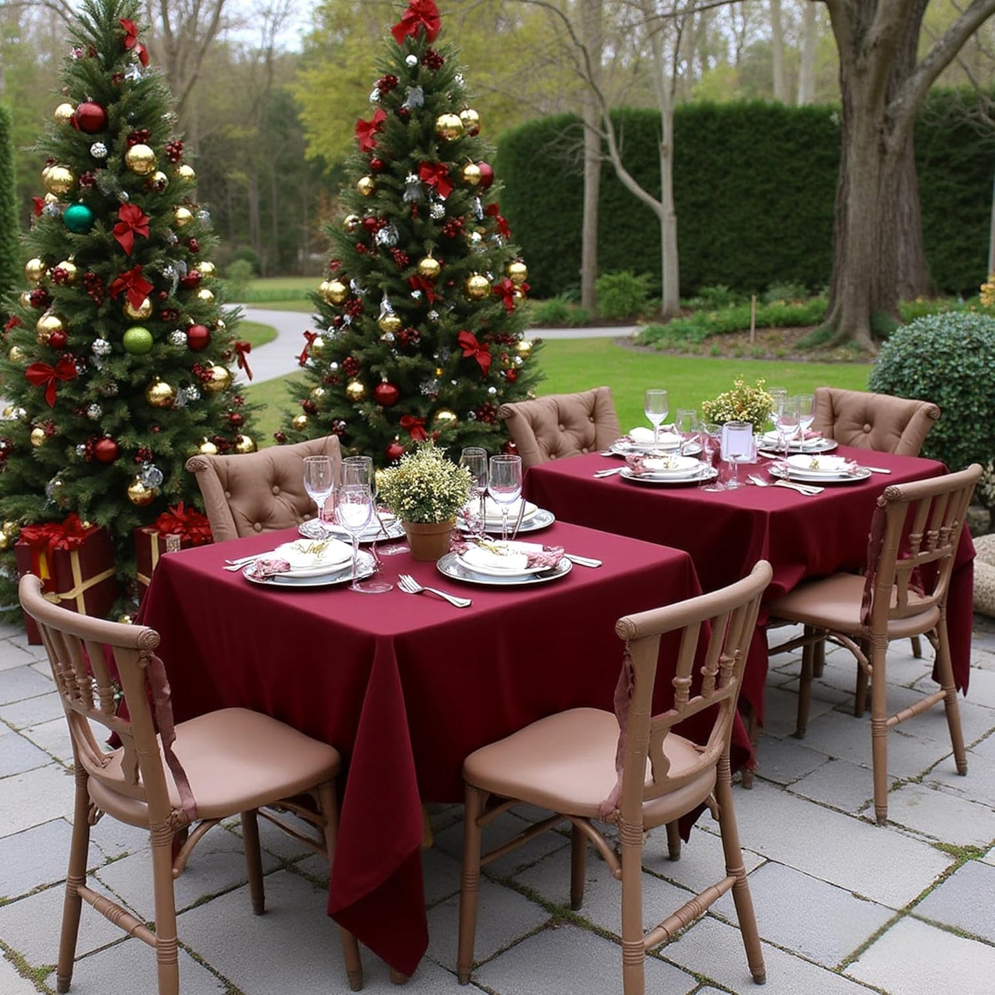 sancua Square Tablecloths 60x60 Inch Burgundy, 2 Pack - Fabric Table Cloth for Square or Round Tables, Washable Polyester Table Cover for Christmas Dinner, Holiday Party, Decorative Display Tables