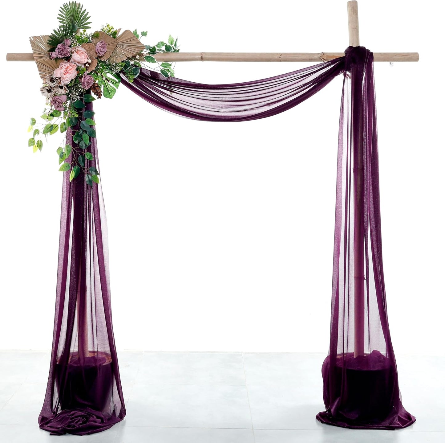 VDS Pack of 1 Panel (30 Inch X 20 Feet) Wedding Arch Draping Fabric Sheer Chiffon Fabric Drapery for Wedding Ceremony Reception Swag Backdrop Canopy Chuppah ARBO Altars Decoration (Eggplant)