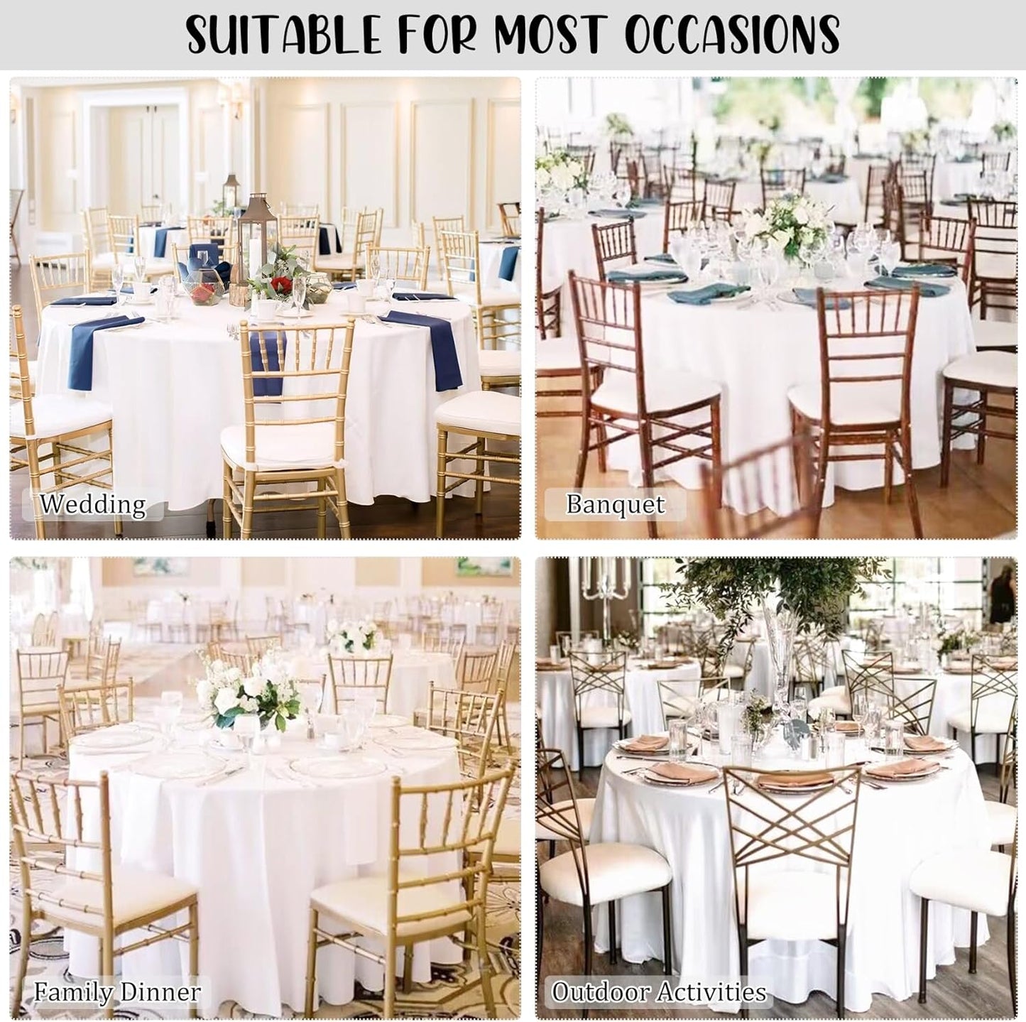 8 Pack Premium Round Tablecloth 108 Inch Round Table Covers Washable Polyester Fabric Round Table Clothes for Wedding Party Reception Banquet Buffet Restaurant (White, 108 Inch)