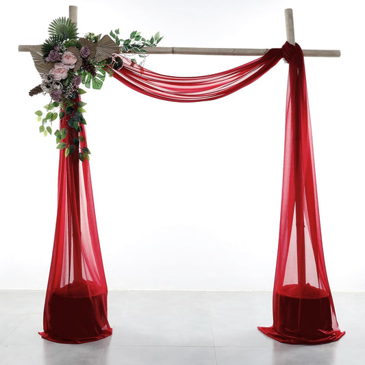 VDS Pack of 1 Panel (30 Inch X 20 Feet) Wedding Arch Draping Fabric Sheer Chiffon Fabric Drapery for Wedding Ceremony Reception Swag Backdrop Canopy Chuppah ARBO Altars Decoration (Apple Red)