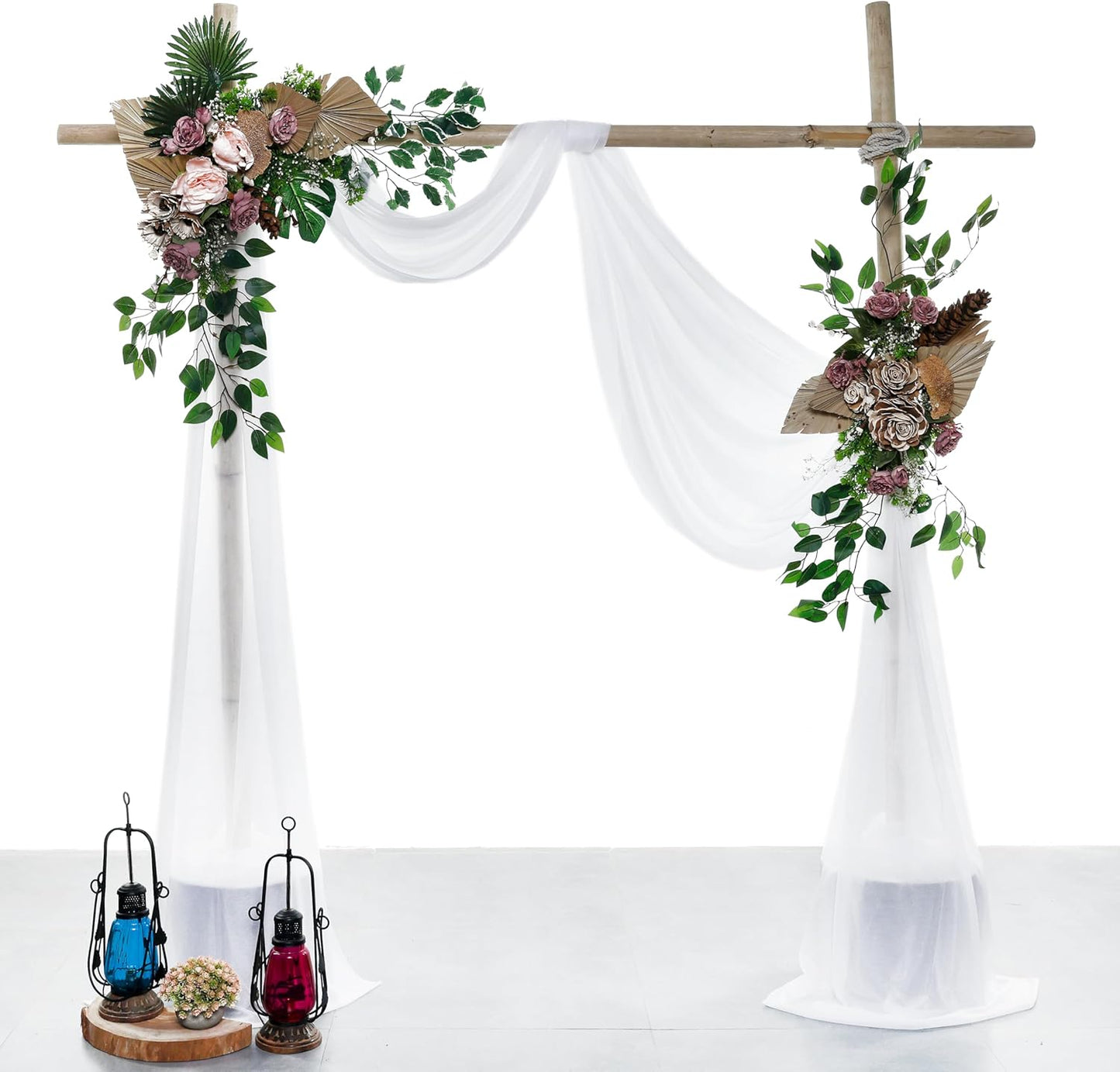VDS Pack of 1 Panel (30 Inch X 30 Feet) Wedding Arch Draping Fabric Sheer Chiffon Fabric Drapery for Wedding Ceremony Reception Swag Backdrop Canopy Chuppah ARBO Altars Decoration (White)