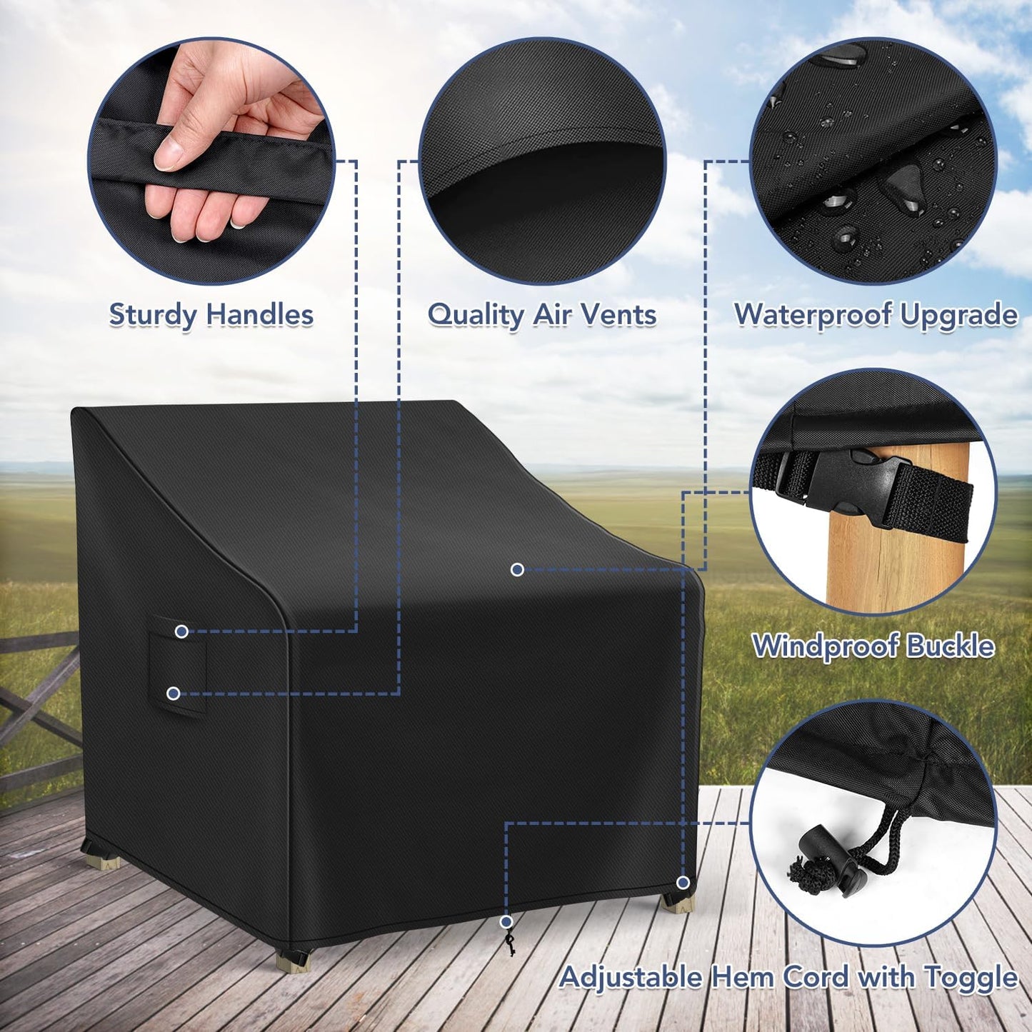 Patio Furniture Covers Waterproof for Chairs, Lawn Outdoor Chair Covers 2 Pack, Patio Chair Covers for Outdoor Furniture Fits up to 30W x 27D x 36H inches, Black