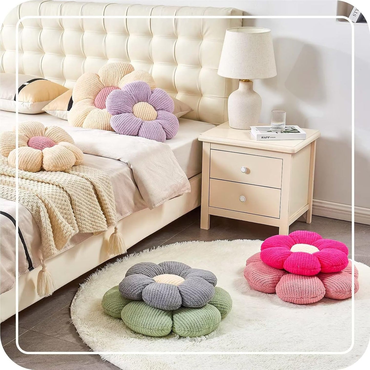 Flower Throw Pillow, Soft Sage Green 19.6" Shaped Floor Pillow for Home Decor, Cute Aesthetic Plush Decorative Pillows for Bed, Sofa, Couch