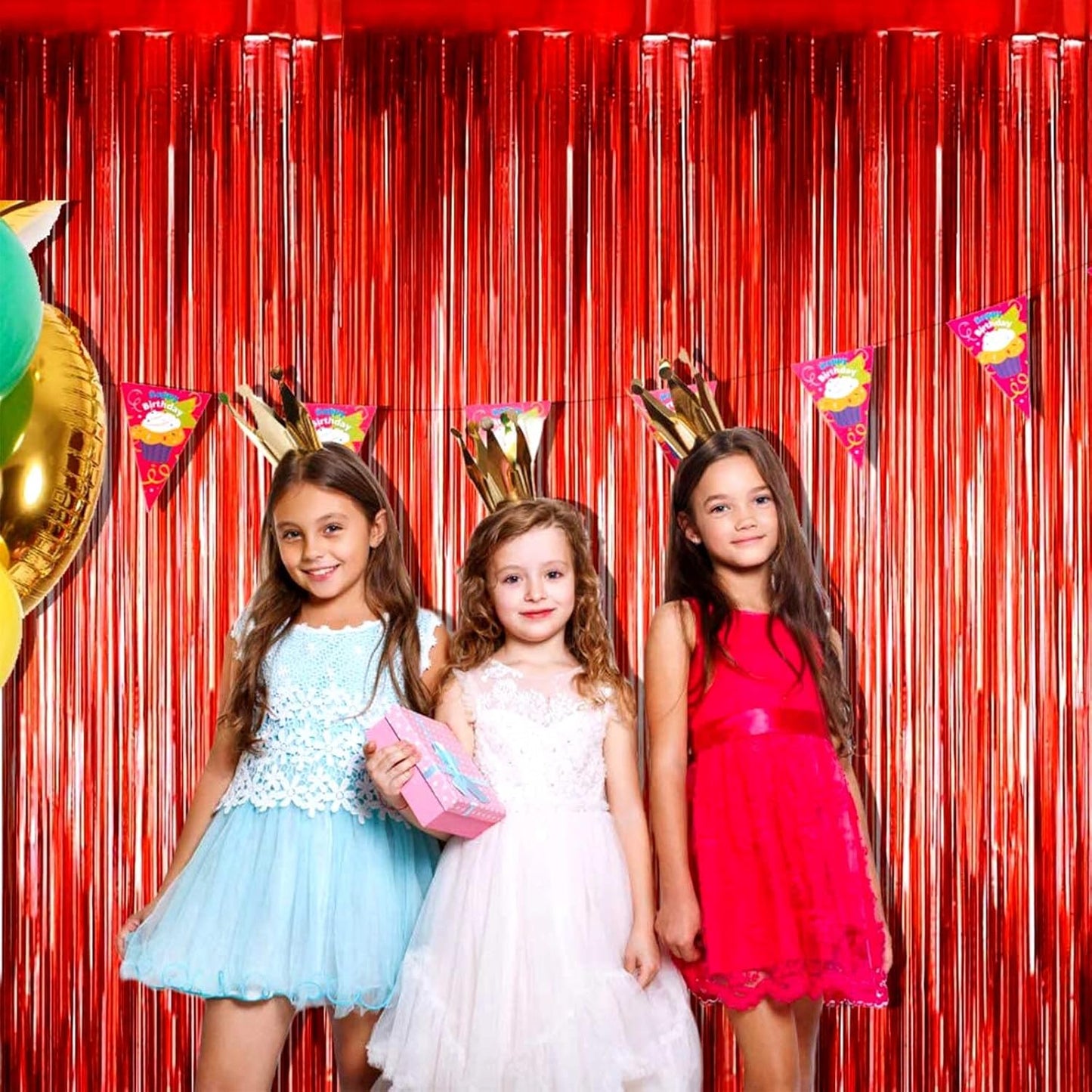 4 Pack Red Foil Fringe Curtain Backdrop, 3.28Ft x 9.84Ft Metallic Tinsel Foil Fringe Streamers Curtains for Party, Photo Booth Props, Birthday, 2022 Graduation Decoration Supplies