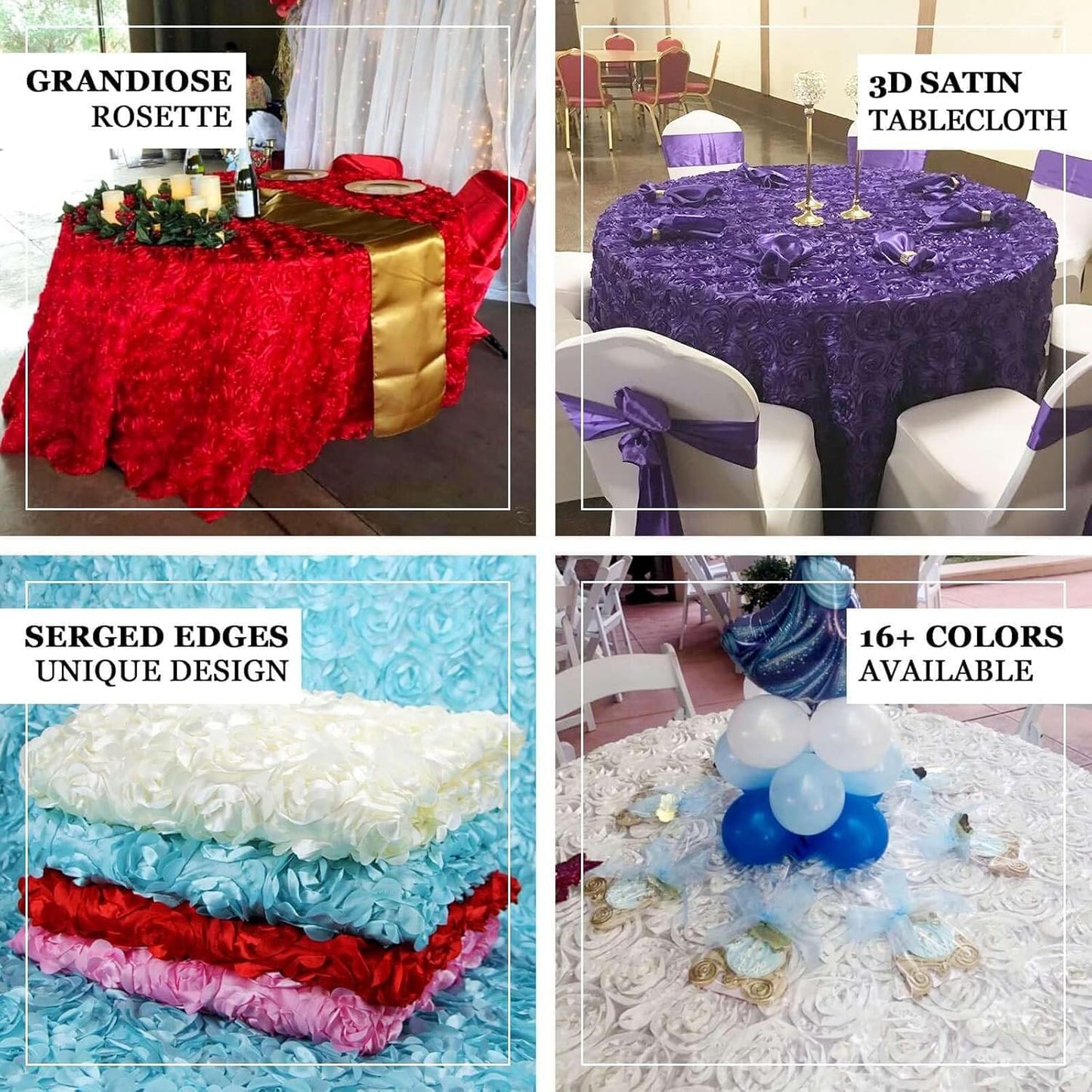 Efavormart 120" Wholesale Round Table Cover Black Grandiose Rosette 3D Satin Tablecloth for Wedding Party Event Decoration