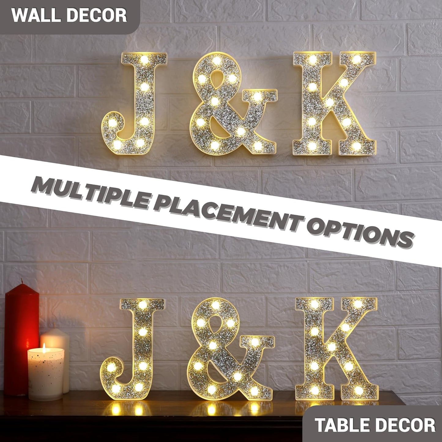 Marquee Light Up Letters, Glitter Silver LED Letter Lights Battery Powered Alphabet Letter Sign for Night Light Wedding Birthday Party Cafe Bar Decoration Girls Room Decor - Number 1