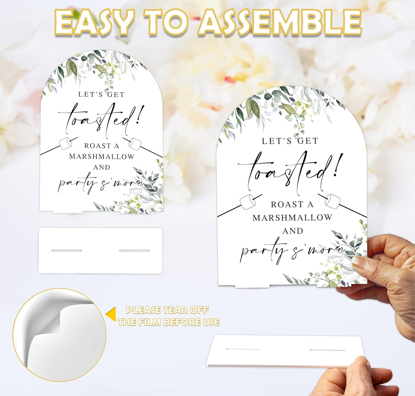 Greenery S'mores Bar Sign, 6 x 8 Inch White Arch Acrylic Wedding Sign with Holder, Wedding Sign for Ceremony and Reception, Wedding Decoration, Wedding Supplies - LY20