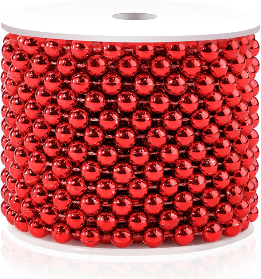 Red 8MM Faux Pearl Garland, 33 Feet Roll Strand Wedding Party Decoration, Christmas Tree Decorations