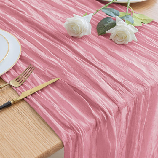 Asee'm Cheesecloth Table Runner 120 Inches Pink Boho Gauze Cheese Cloth Runner 10FT Rustic Sheer Dining Fall Table Runners for Thanksgiving Wedding Baby Shower Centerpiece Decoration
