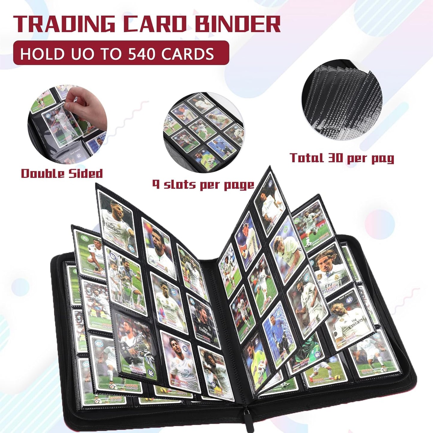 9 Pocket Card Binder,540 Pocket Trading Card Binders,Loading Pocket Collectible Card Album for MTG, TCG, Sport Card, Game Cards Red