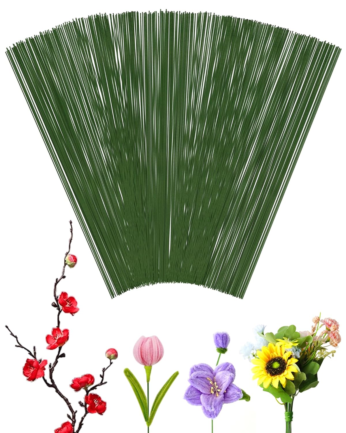 100 PCS 18 Gauge Green Floral Wire Stems for Artificial Flower Making,Flexible Paddle Wires for Crafts Christmas Wreaths Tree,Garland and Floral Arrangements,Florist Wire,Flower Wires for Crafts