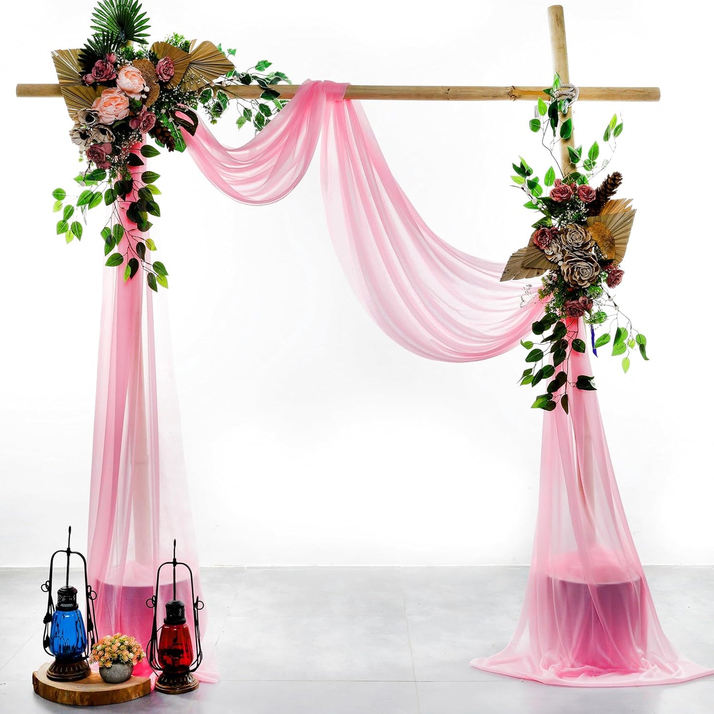 VDS Pack of 2 Panel (30 Inch X 20 Feet) Wedding Arch Draping Fabric Sheer Chiffon Fabric Drapery for Wedding Ceremony Reception Swag Backdrop Canopy Chuppah ARBO Altars Decoration (Coral)
