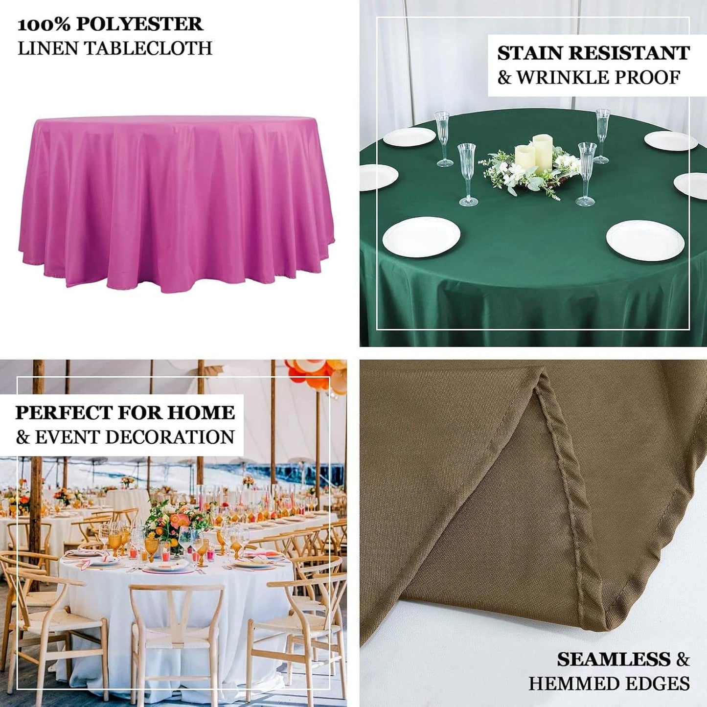 Efavormart Round Tablecloth, 132 Inch Stain & Wrinkle Resistant Washable Table Cloth, Decorative Polyester Fabric Table Cover for Banquet, Wedding, Dining- Chocolate
