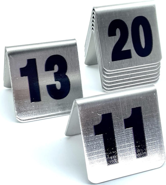 10 Pcs Metal Place Cards Stackable Tent Style Table Numbers，Place Card Holders for Celebration Wedding Party Restaurants Cafes Bars Gatherings meeting Room Board Game Serial (Small 11-20, Black)
