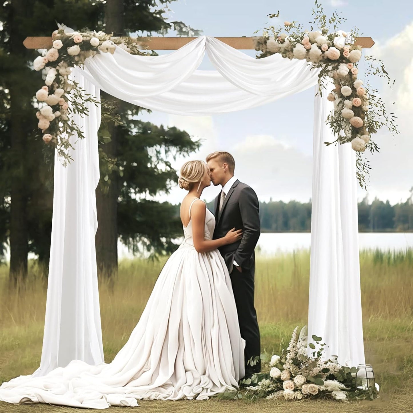 Wedding Arch Draping Fabric 2 Panels 30" X 20FT Sheer Arch Drapes Fabric White Backdrop Curtains for Wedding Arbor Ceremony Birthday Party
