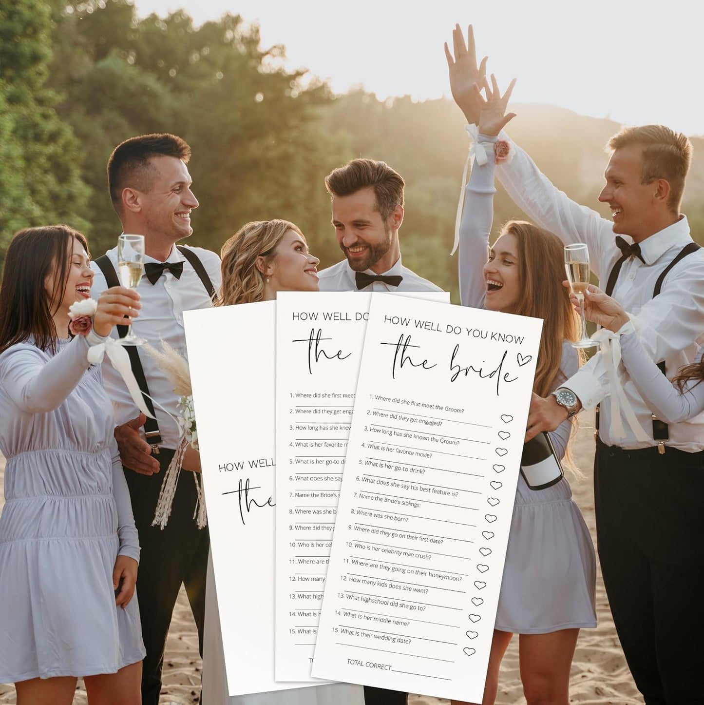 Bridal Shower Games, How Well Do You Know the Bride, 25Pcs 4x9inch Minimalist White Double-Sided Bridal Game Cards, Wedding Shower Games for Guests, Engagement Bachelorette Party Supplies - A11