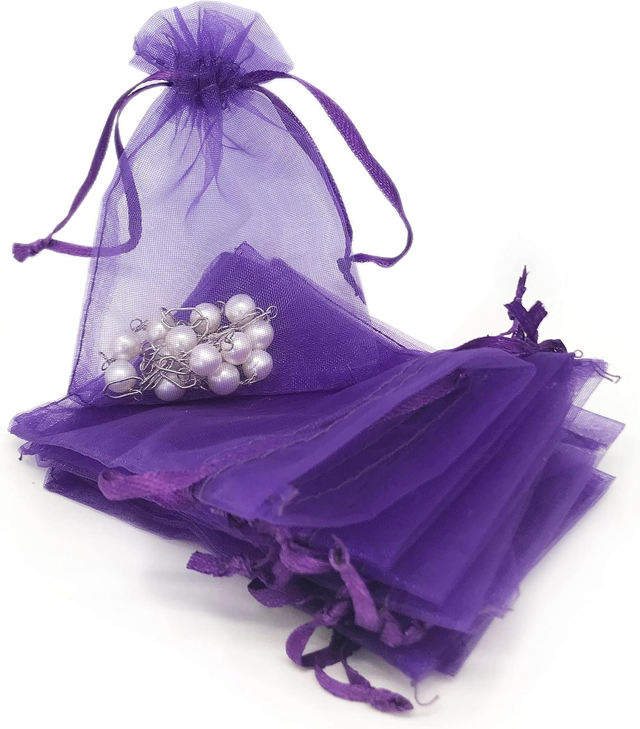 TheDisplayGuys 100-Pack XS 2 x 2 3/4" Purple Sheer Organza Gift Bags with Drawstring, Jewelry Candy Treat Wedding Party Favors Mesh Pouch