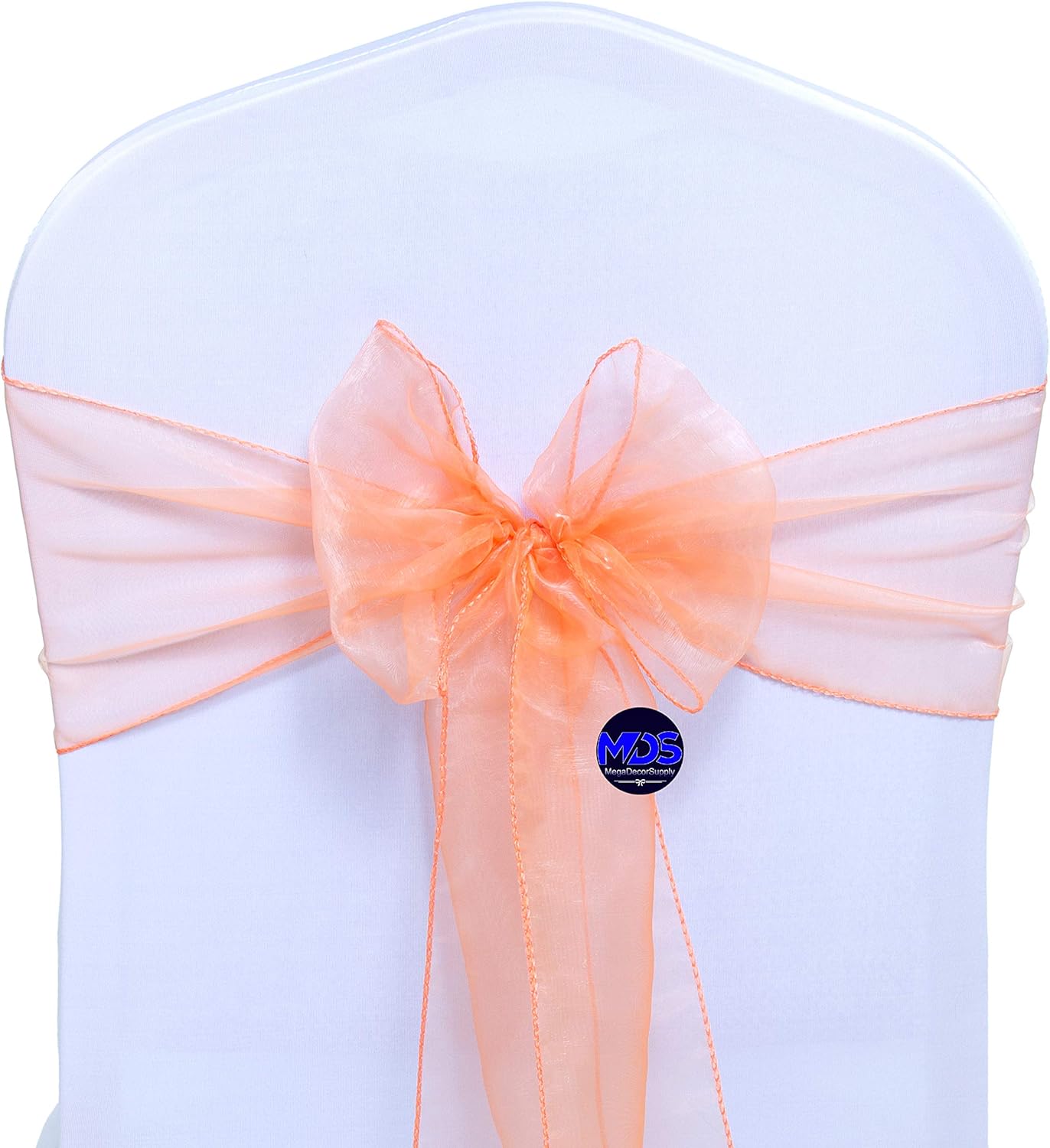 MDS Pack of 150 PCS Organza Chair Sashes Wider Dining Chair Bows Ribbon Tie Back for Wedding Party Birthday Bridal Shower Reception Event Banquet Home Chair Cover Decoration - Peach